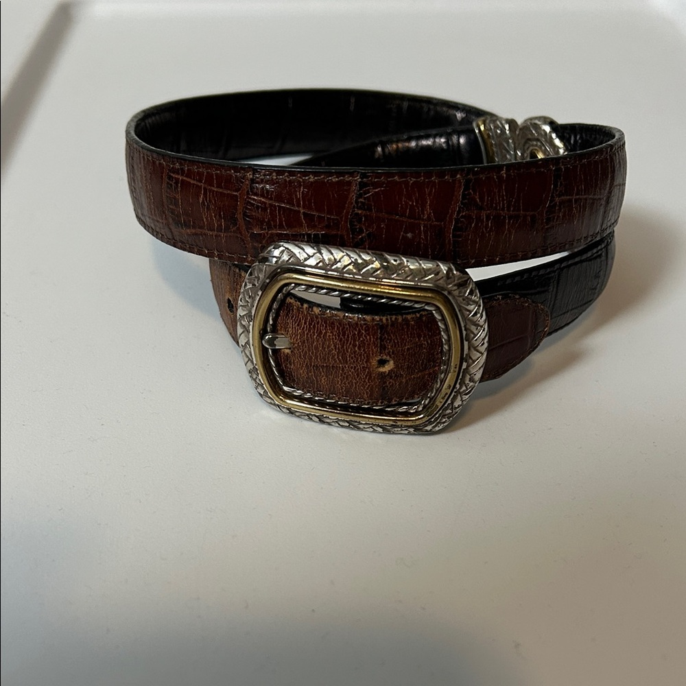 Brighton Brown and Black Leather Belt with Silver Buckle reversible size 30 M